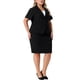 thumbnail image 4 of Conjunto de traje de oficina para mujer de talla grande de 2 piezas, con blazer de manga corta y falda lápiz, con botón 1X en negro, 4 of 6