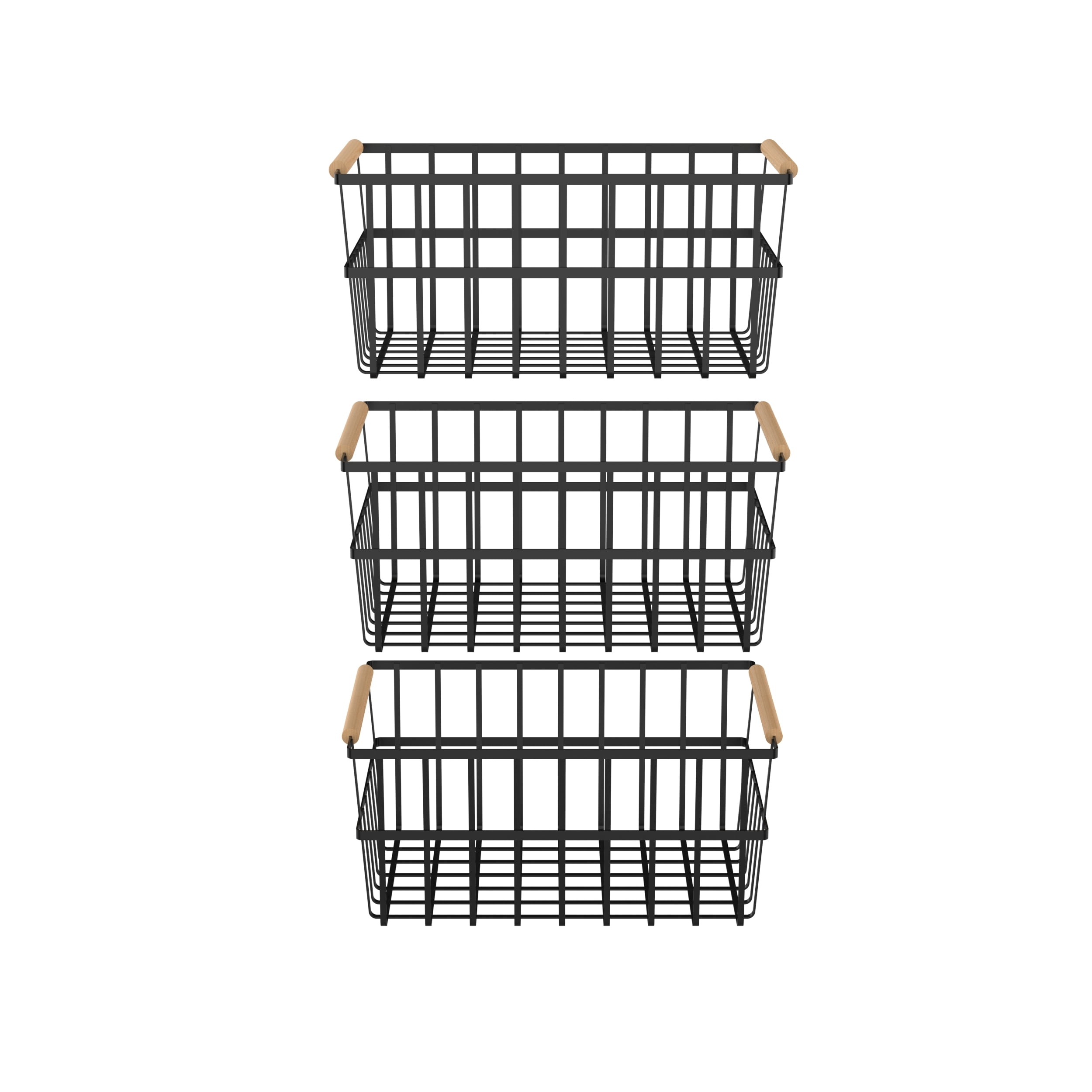 Oceanstar Metal Wire Organizer Bin Basket with Handles, Set of 3, Black