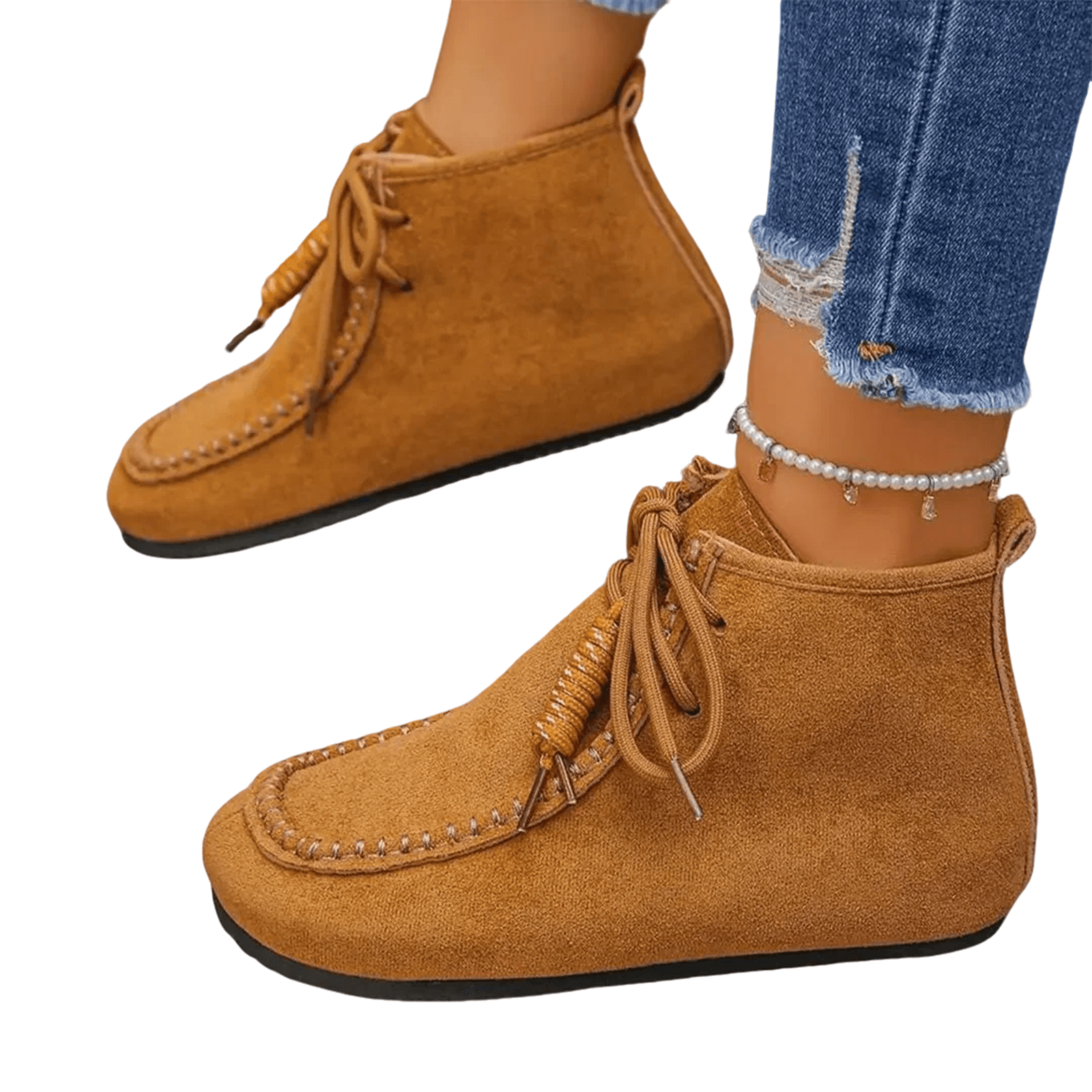 Willtoo Flat boots for Women Faux Suede Lace Up Ankle Boots Wide Round Toe Retro Style Street Footwear Flat Ankle Booties Brown