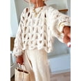 thumbnail image 6 of Women'S Casual Solid Color Crochet Knit Sweater Long Sleeve Beach Vacation Pullover Top White M, 6 of 9