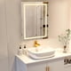 thumbnail image 2 of Botiquín de baño con espejo, gabinete flotante de 3 niveles y luz LED para baño, gabinete de almacenamiento con marco de espejo, ahorra espacio sobre el inodoro, color blanco, 2 of 2