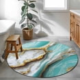 thumbnail image 5 of Turquoise Marble Round Rug 3ft Washable Circle Entryway Rugs Non Slip Modern Abstract Gold Stripes Art Area Rug Indoor Floor Carpet for Bedroom Kitchen Living Room Home Office Dining Room Nursery, 5 of 7
