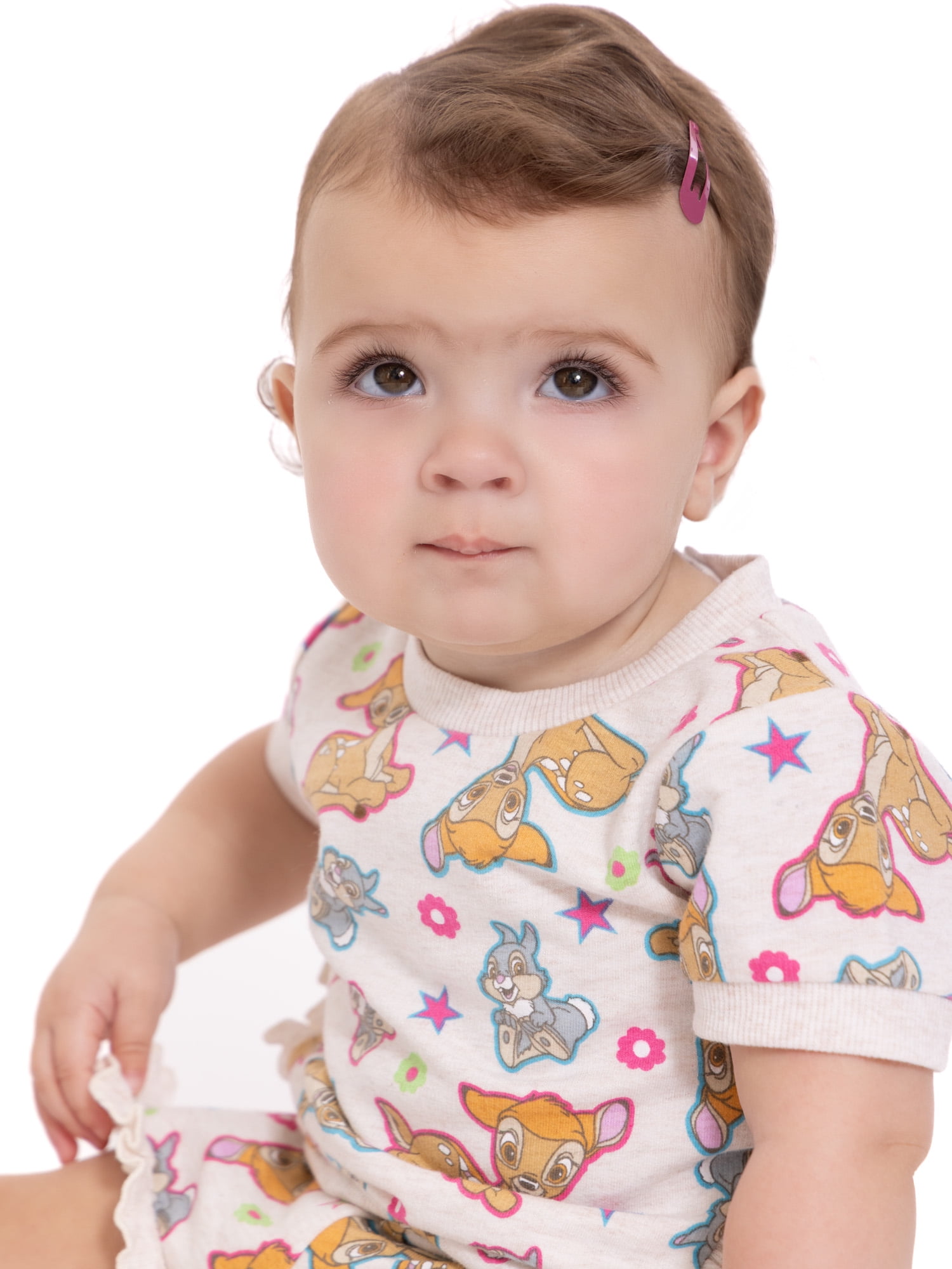 Bambi Baby Girls Short Sleeve Allover Print Ruffle Shirt and Matching Shorts Set, 2-Piece, Sizes 0/3M-24M
