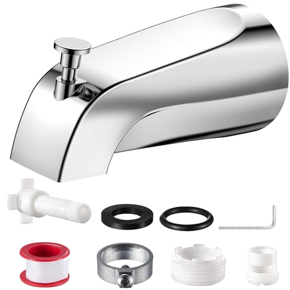 Universal Bathtub Tub Spout with Diverter, Fits 1/2" Slip-Fit Copper Pipe and 1/2" IPS & 3/4" IPS Thread Connections, Bathroom Bathtub Faucet with Adapters and Hex Wrench, (Chrome)