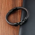 thumbnail image 4 of Leather Bracelet, Handmade Woven Bracelet Chain, Genuine Leather Woven Men's Stainless Steel Leather Bracelet, Valentine's Day Gift for Boyfriend, 4 of 4