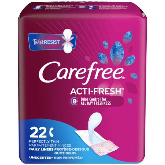 Carefree Acti-Fresh Regular Wrapped Panty Liners, Unscented, 22 Ct