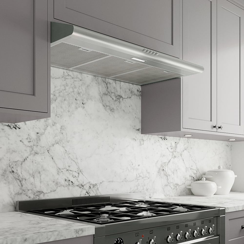 Streamline 36 in. Belluno Ductless Undermount 80 CFM Range Hood in Brushed Stainless Steel with Mesh Filters, Push Button Control, LED Light
