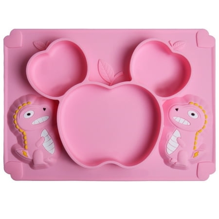 

Divided Cartoon Toddler Baby Plates - Portable Non Slip Suction Toddler Plates for Children Babies and Kids Baby Feeding Tableware Kids Dishes Children Dinnerware Eating Food Bowl - Pink Dinosaur