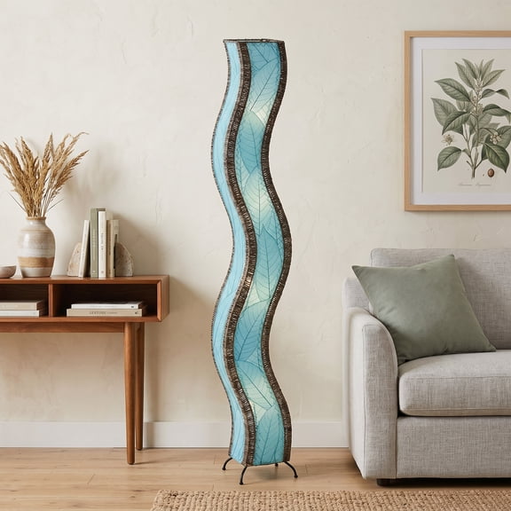 Eangee Home Design Wave Giant Floor Lamp, Shade Made Of Cocoa Leaves, 13x10x72 Inches