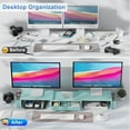 thumbnail image 3 of Dual Monitor Stand Riser, Desk Organizer With Drawer and 2 Pen Holders, Monitor Stand for Desk, Office Decor Essentials (Blue), 3 of 14