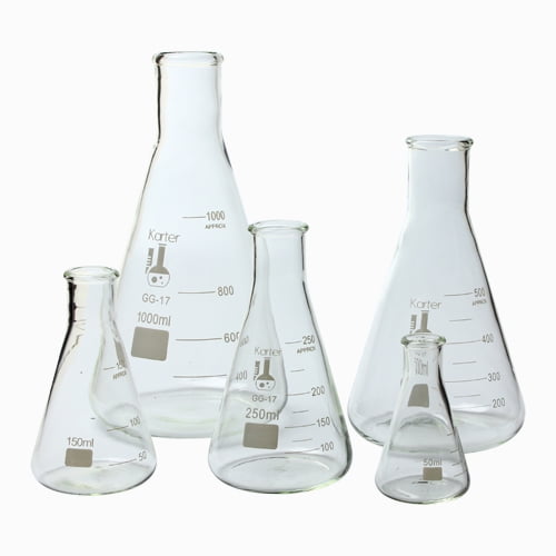 213B2 Karter Scientific Glass Erlenmeyer Flask 5 Piece Set 50, 150, 250