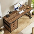 thumbnail image 4 of Tribesigns 59-Inch Computer Desk with 3 Drawers, Walnut Writing Table with Reversible Storage and File Drawer, Home Office Workstation with Metal Frame, 4 of 5