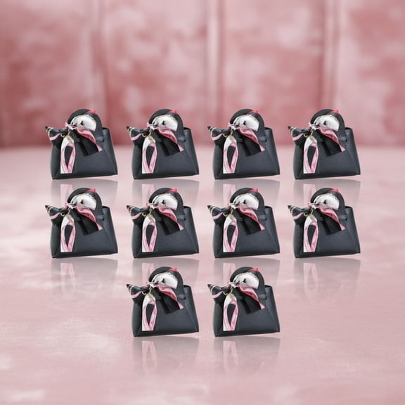 12 Pack Leather Ribbon Candy Bag Gift Bags PU Wedding Gift Bags with Handle Ribbon Reusable Party Favor Boxes for Weddings Birthdays Christmas Baby Showers Halloween(Black)