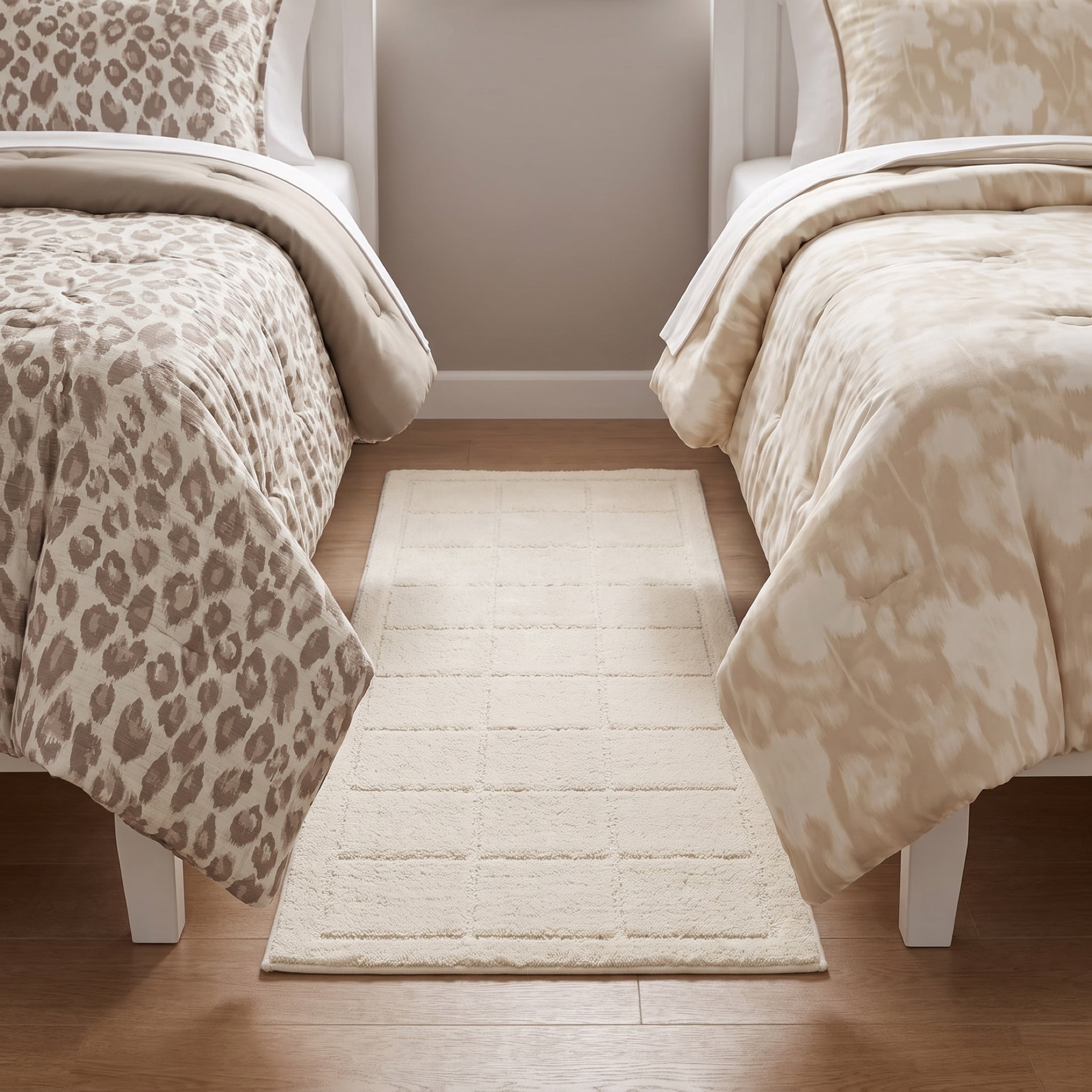Mainstays Solid High Low Tufted Grid Beige Indoor Runner Rug, 2' x 6'