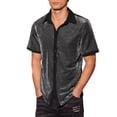 thumbnail image 4 of Camisas de malla transparente INSPIRE CHIC para el Día del Padre, camisas metálicas brillantes de manga corta para hombres, XL plateado, 4 of 4