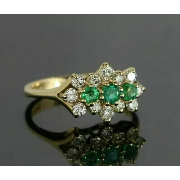 2.20Ct Round Cut Simulated Green Emerald Cluster Women Wedding Gift Ring 14k Yellow Gold Plated