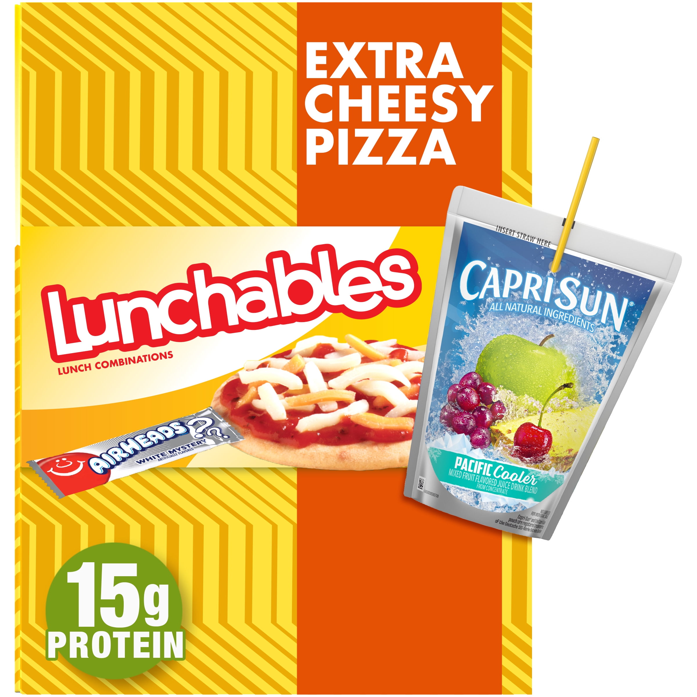 Lunchables Extra Cheese Pizza Meal Kit with Capri Sun Pacific Cooler Drink & Airheads White Mystery Candy, 10.6 oz Box