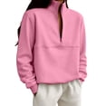 thumbnail image 3 of JFGHDG Womens Mock Neck Sweatshirt Quarter Zip Pullover Oversized Long Sleeve Tops Pink M, 3 of 8