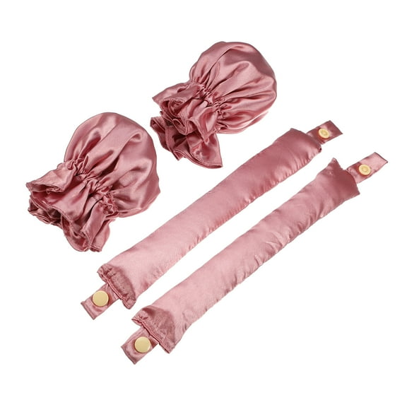Vocoste 4 Pcs Heatless Hair Curler Satin Heatless Curling Set with Hair Caps Pink 9.25"x1.57"