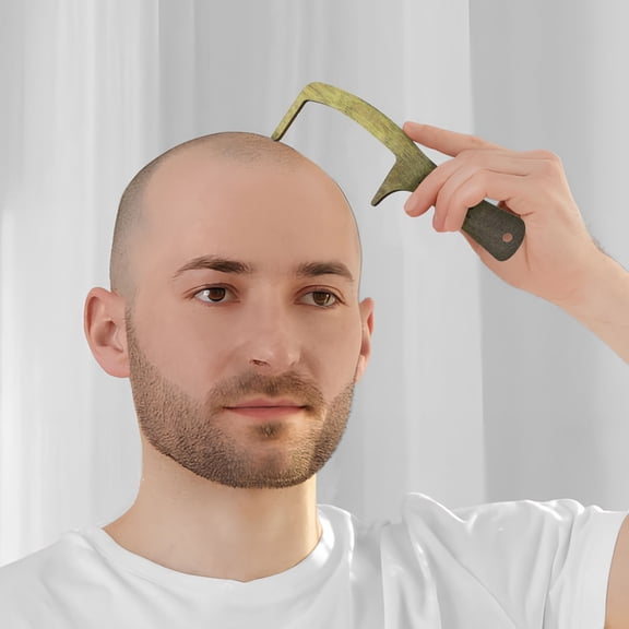 OULII 1Set Funny Bald Guy Hairbrush and Comb Wooden Grooming Tool Multi Color