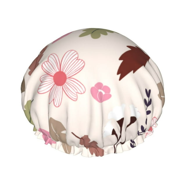 YFYANG Women's Double Waterproof Shower Cap, Colorful Flower Pattern Reusable Hair Cap for All Hair Styles and Head Sizes