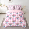 thumbnail image 2 of Homewish Cute Cartoon Flower 7 Pieces Bedding Comforter Set,Classic Geometric Checkered Full Bedding Set,Pink Rose Blue Bowtie Ribbon Fitted Sheet Flat Sheet For Girl,Super Cozy Room Decor Reversible, 2 of 8