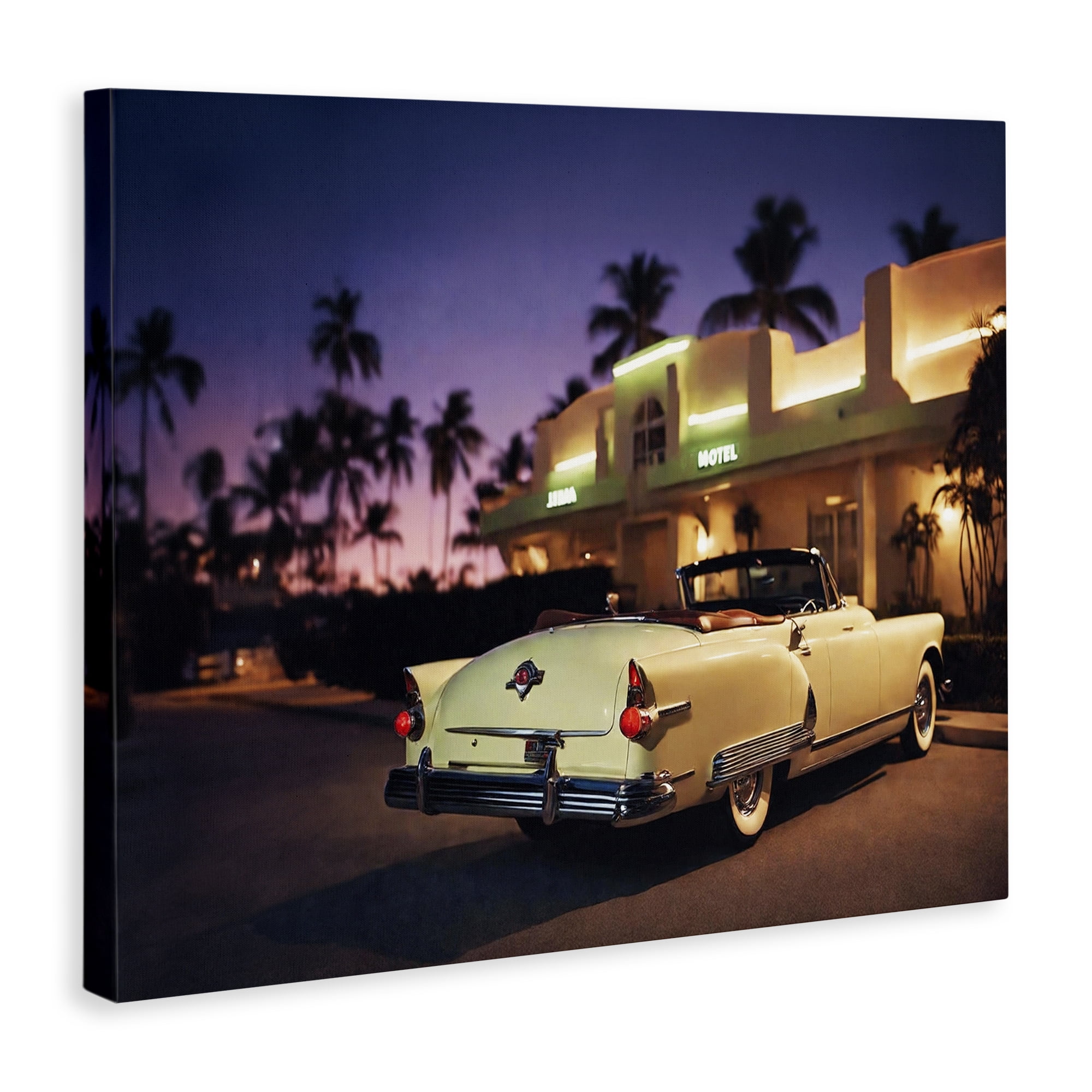 Stupell Industries Antique Car Tropical Motel Transportation Painting Wrapped Canvas Art Print Wall Art, 48 x 36