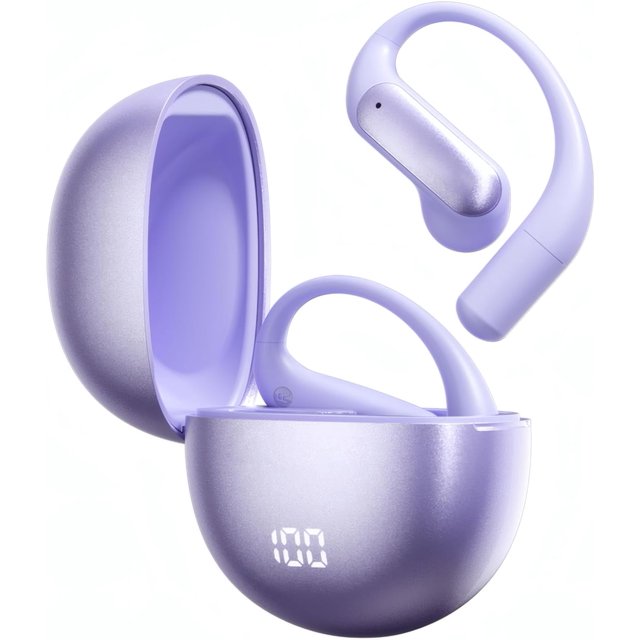 GuDoQi Audifonos Inalambricos Deportivos, Open-Ear Audífonos Bluetooth 5.4, Clip de Oreja, Llamadas de Voz HD, Indicador LED de Batería, para Correr Hacer Ejercicio, Compartimento Redondo, Negro