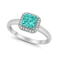 thumbnail image 3 of Halo Princess Paraiba Tourmaline CZ Engagement Ring 925 Sterling Silver Size 9, 3 of 6
