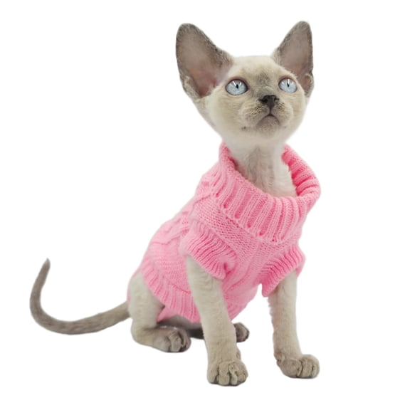 YokoKat Light Pink Turtleneck Cat Kitten Sweater Size Small Devon Rex, Cornish Rex, Sphynx