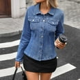thumbnail image 4 of Cropped Denim Jacket for Women Trendy Slim Fit Fall Jean Coat with Pockets Blue S, 4 of 6