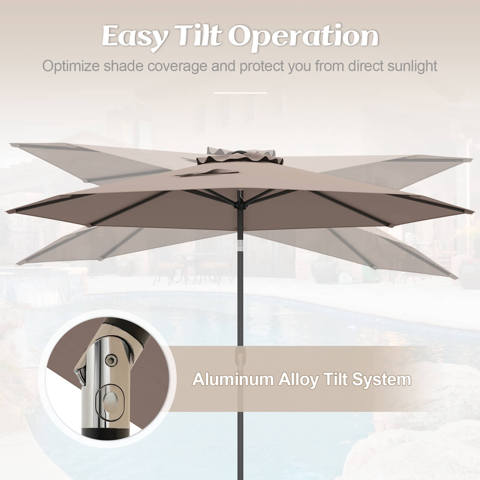 Costway 10Ft Outdoor Market Patio Table Umbrella Push Button Tilt Crank Lift Tan Tan