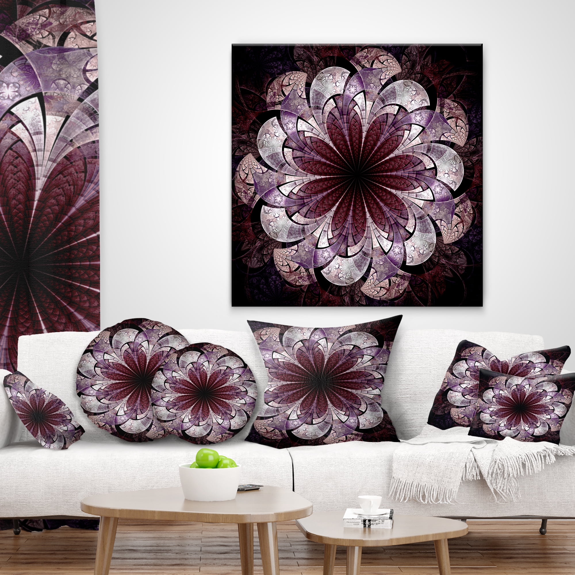 Designart Soft Pink Digital Art Fractal Flower - Floral Throw Pillow - 16x16