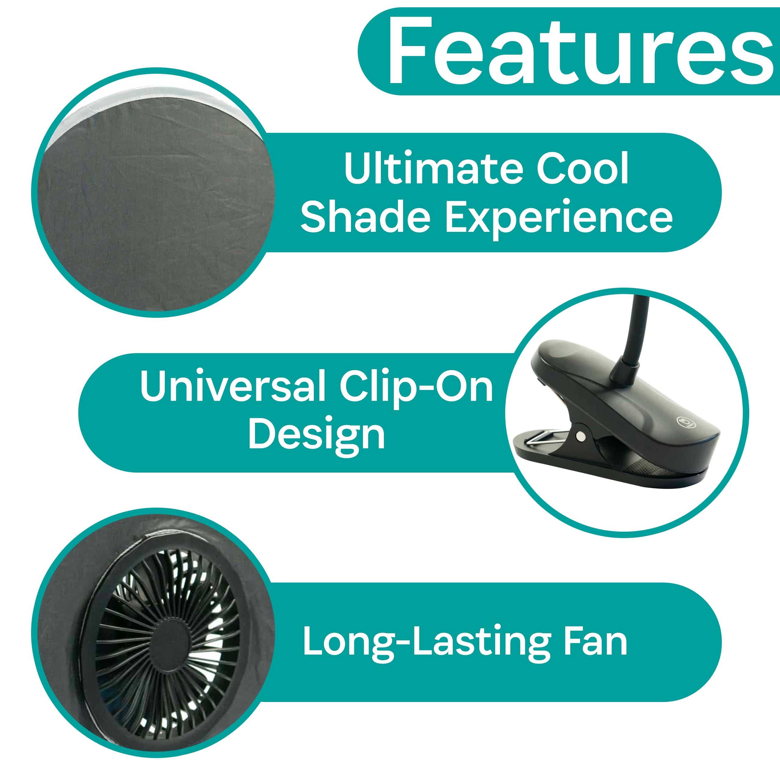 KidCo BuggyGear CoolShade Stroller Visor+Rechargeable Fan w/ Battery