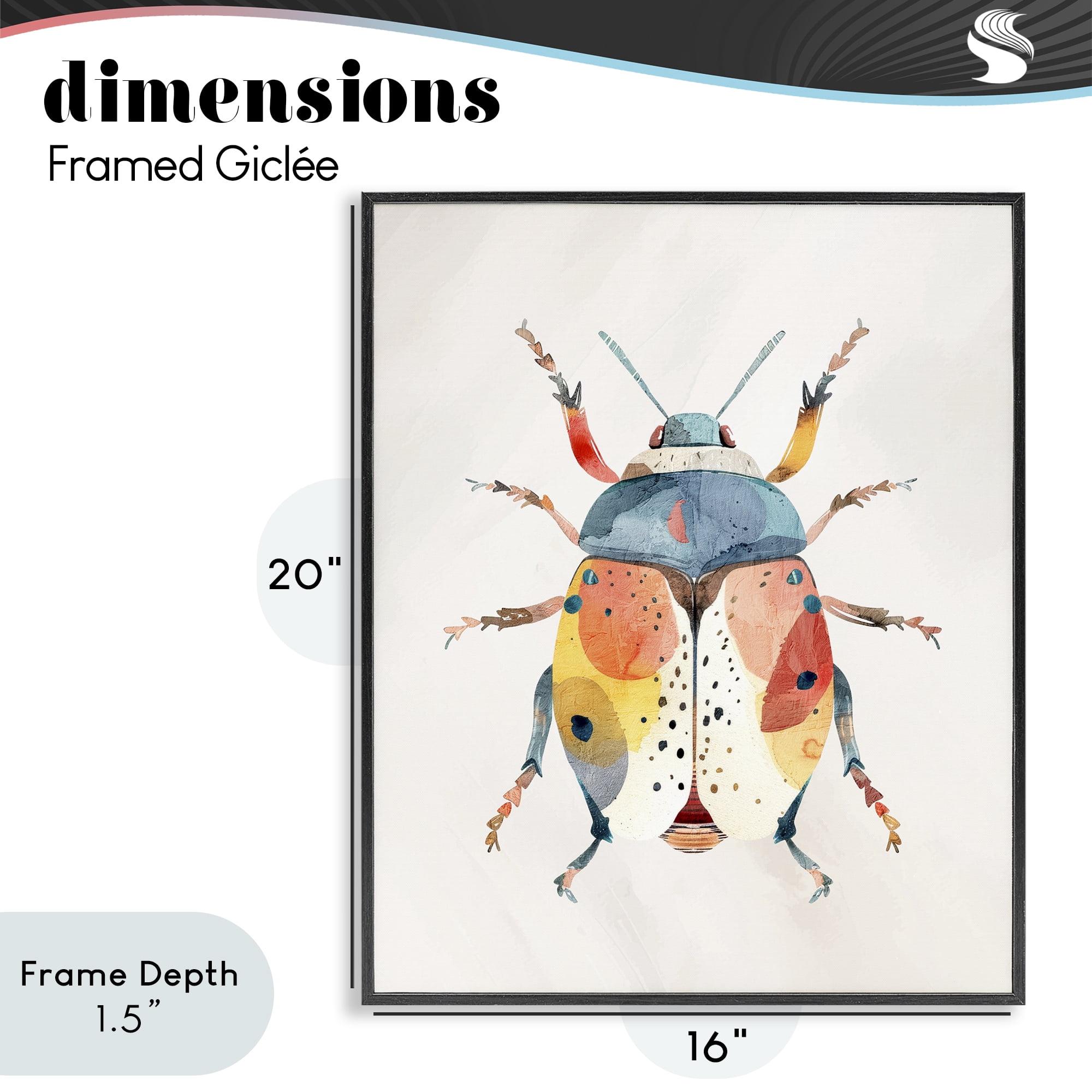 Stupell Industries Boho Colorful Beetle Black Framed Giclee Art, design by Kim Allen