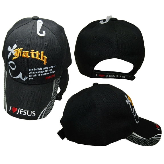 Faith Heb 11:1 I Love Jesus Black Embroidered Cap CAP827D Hat