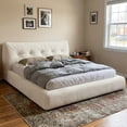 thumbnail image 2 of EnHomee Cloud Upholstered Bed Frame Queen Size Boucle Platform Bed Frame with Button Design Headboard & Round Corner & Extra Pillow,Beige, 2 of 8