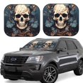 thumbnail image 1 of Balery Vintage Leaf Flower Skull Parasol para parabrisas de coche de 2 piezas | Parasol plegable para parabrisas delantero de coche para la mayoría de sedanes-Medium, 1 of 6