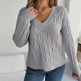 thumbnail image 5 of UAMVSH Long Sleeve Sweaters for Women Casual Cable Knitted V-Neck Fall Pullover Soft Lightweight Outdoor Sweaters Tops Ladies Fashion(Small,Gray), 5 of 7