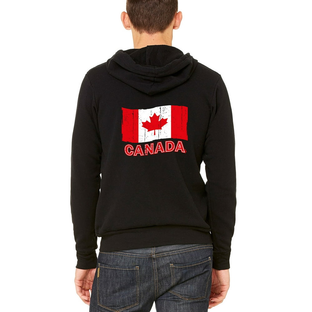 Interstate Apparel Men's Grunge Canada Flag Black Fleece Zipper