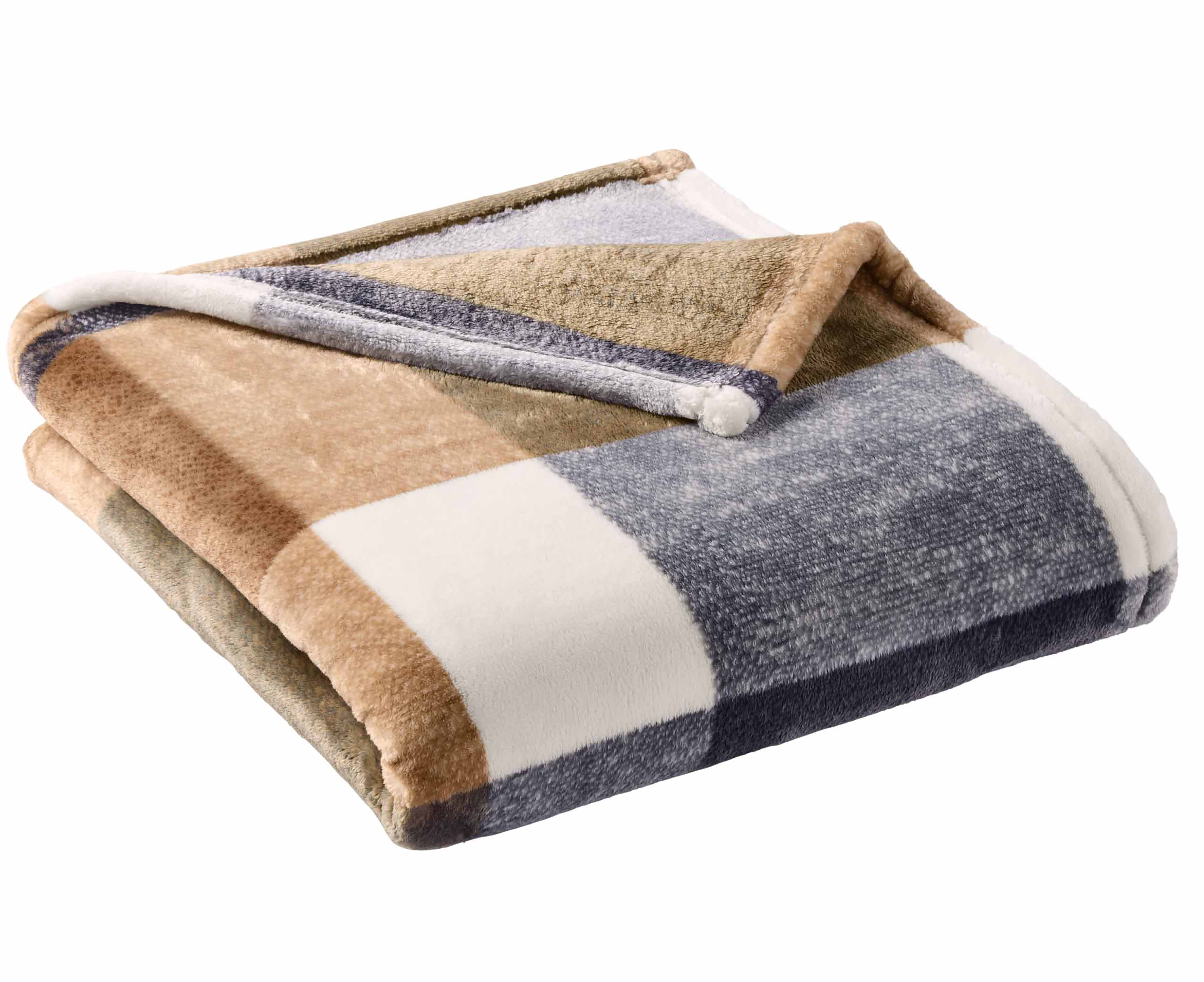 Better Homes & Gardens  Printed Heavyweight Ultra  Plush Adult Throw, 50” x 72”,  Neutral Plaid