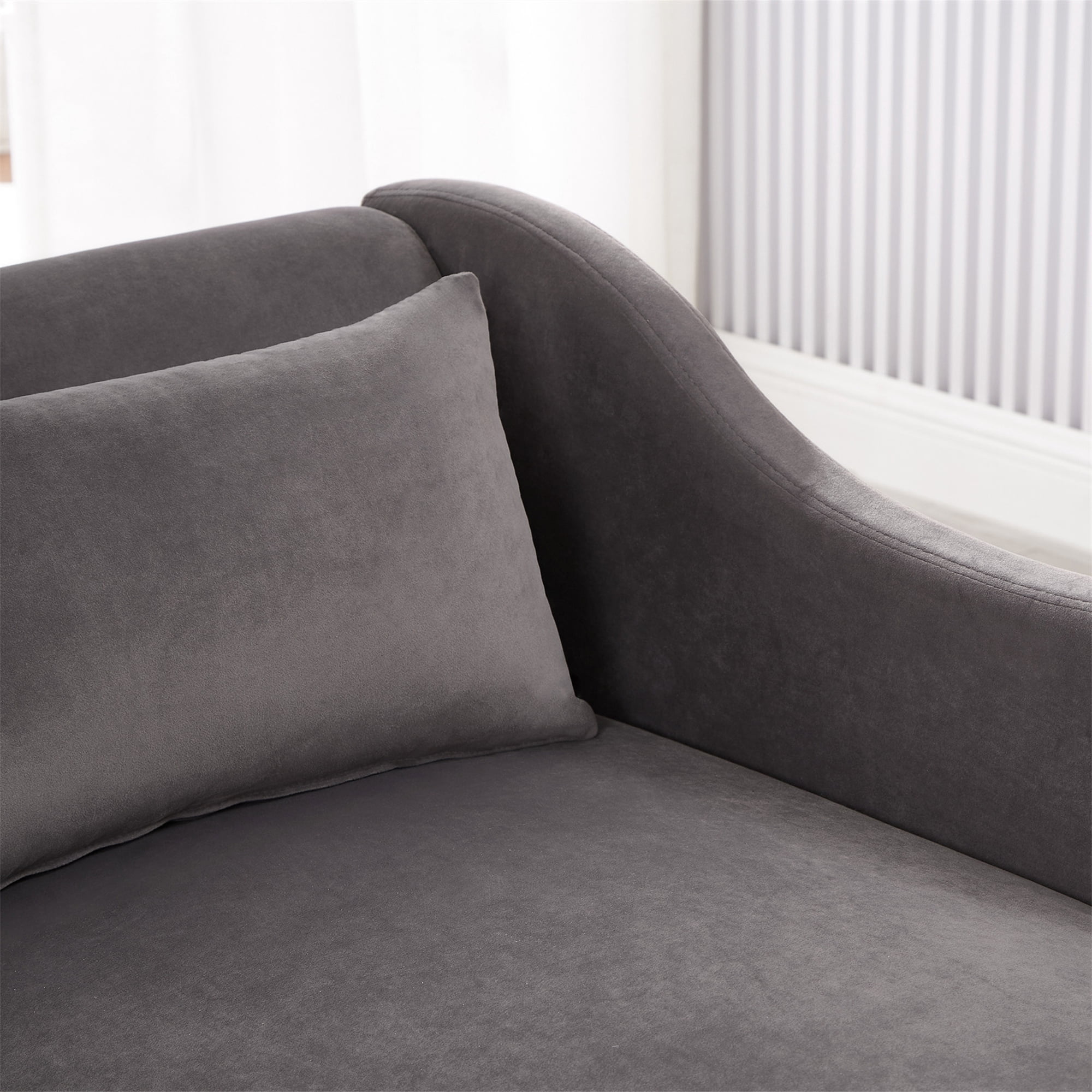 Aukfa 58" Velvet Chaise Lounge Indoor Upholstered Sofa w/ Pillow for Living Room Bedroom, Gray