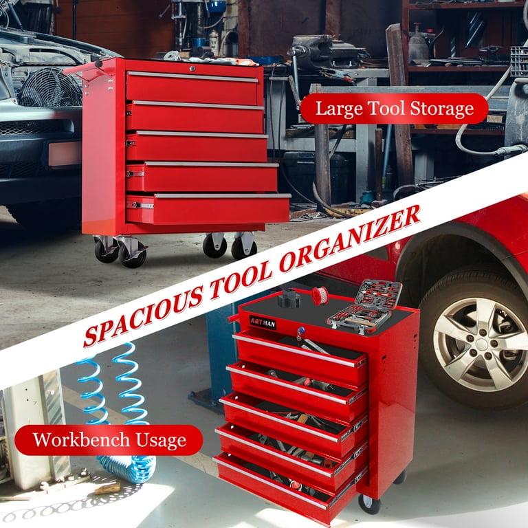 Seizeen Rolling Tool Boxes on Wheels, 5 Drawers Tool Chest Storage