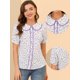 thumbnail image 2 of Blusa Floral Allegra K para Mujer con Cuello Peter Pan y Encaje con Botones Blanco L, 2 of 5