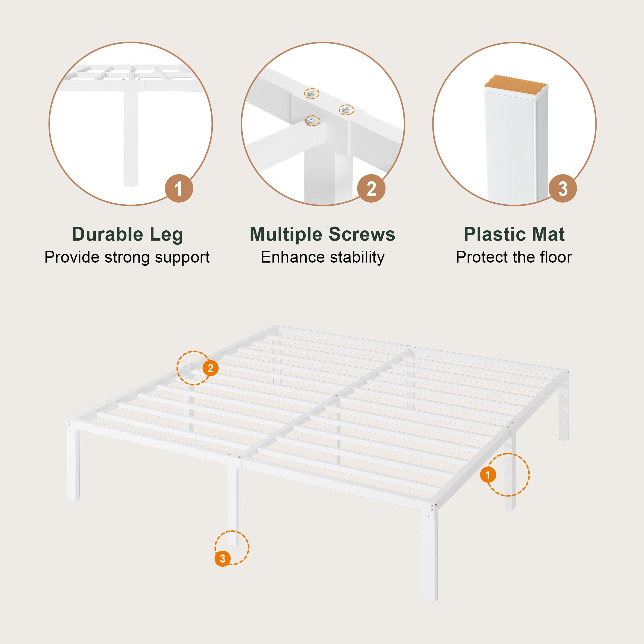 Amolife Heavy Duty King Size 12'' Metal Platform Bed Frame with Ample Under Bed Storage Space, White