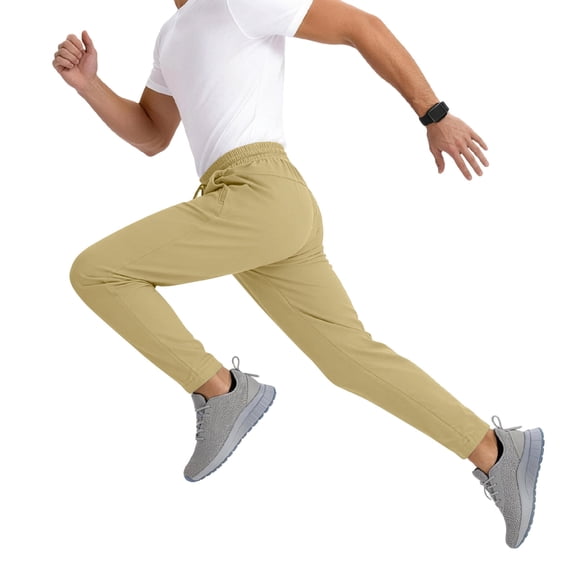 Mens Workout Pants Lightweight Breathable Quick Dry Athletic Hiking Joggers With Zipper Pockets Khaki M