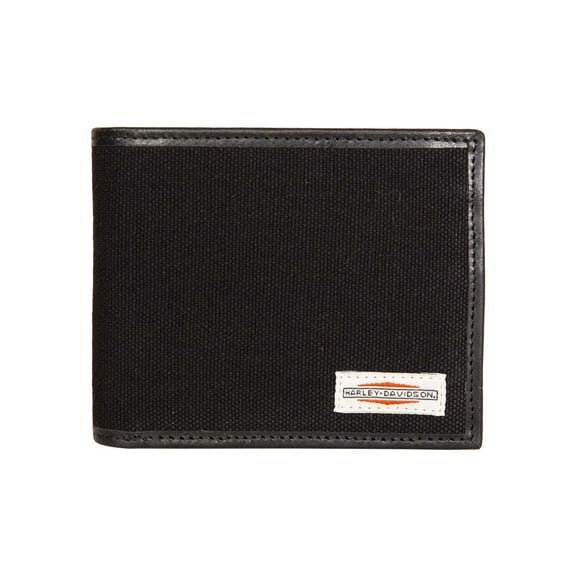 Harley-Davidson Men's Patch Cotton Canvas & Leather Bi-Fold RFID Wallet - Black, Harley Davidson