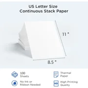 MFLABEL-100 Sheets 8.5''x11 Folded A4 Thermal Continuous Paper For M08F M832 Printer Quick Dry