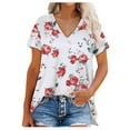 thumbnail image 1 of Hauts d'Été pour Femmes 2023 Mode Décontractée Col en V Imprimé Ample Manches Courtes T-Shirt Hauts, 1 of 7