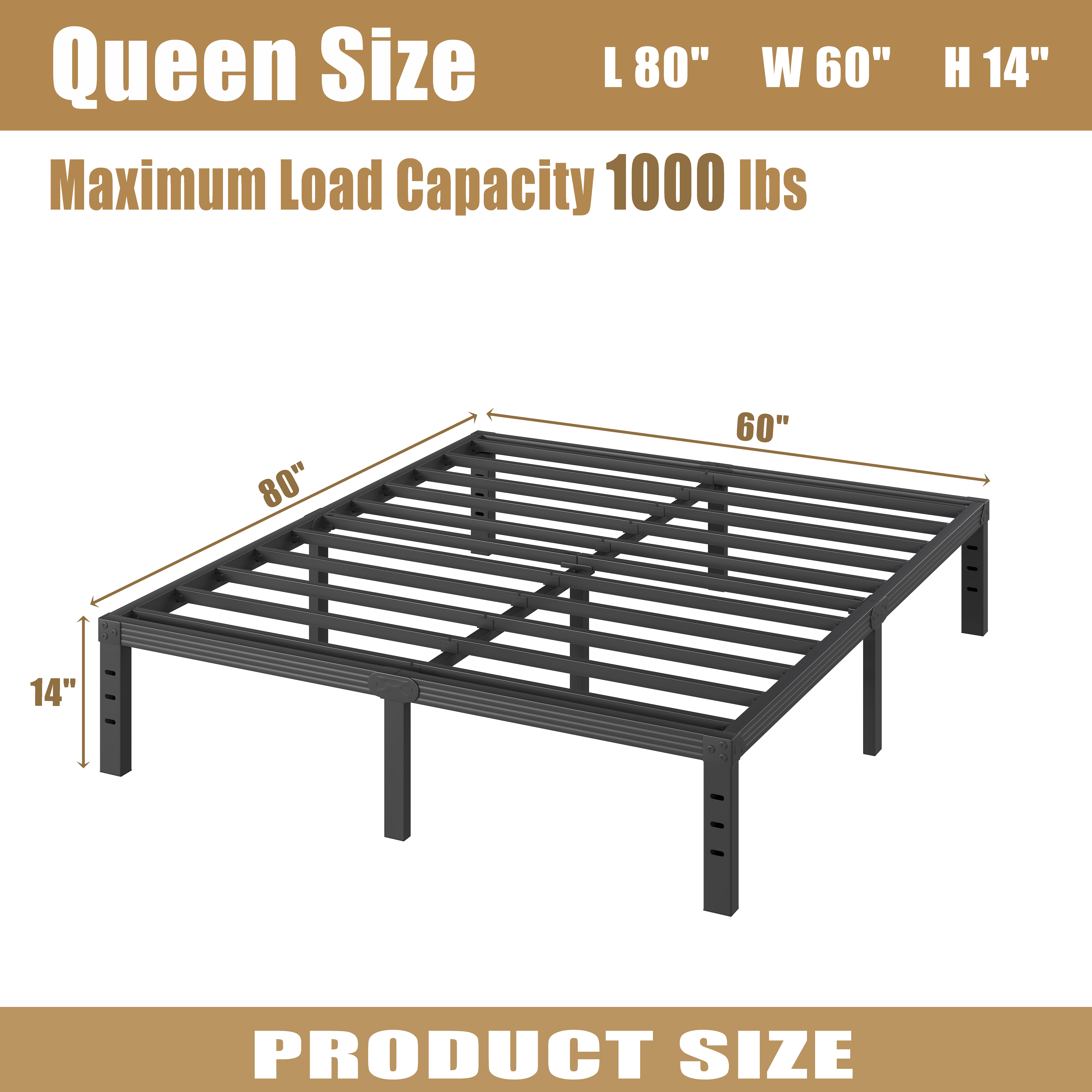 RLDVAY 14-Inch Queen Metal Platform Bed Frame, Black photo 2